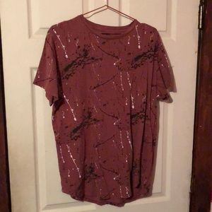 Carbon Dark Pink Splotched Curved Bottom Distressed T-Shirt Mens Large L
